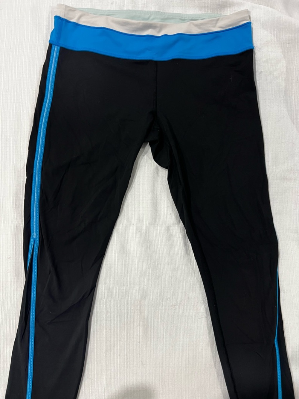 lululemon athletica Black Leggings with Blue Trim and white  Waistband